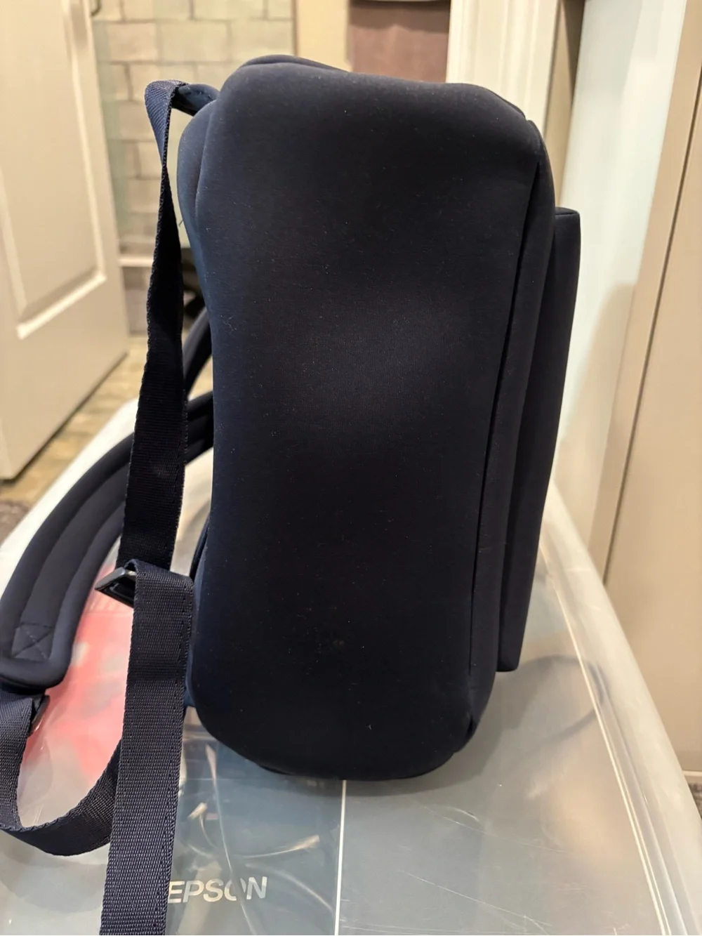 Dagne Dover Navy Neoprene Backpack with Front Zip Pocket- medium